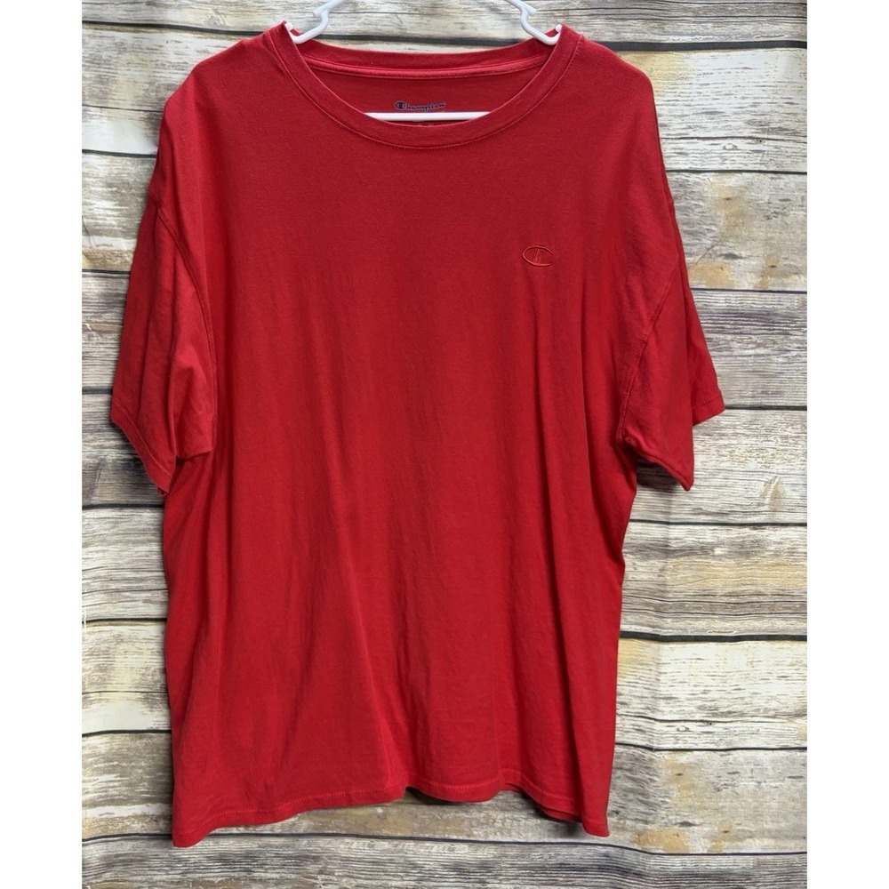 Champion Authentic Athletic Wear Red Plain T-Shirt Mens Large 100% Cotton